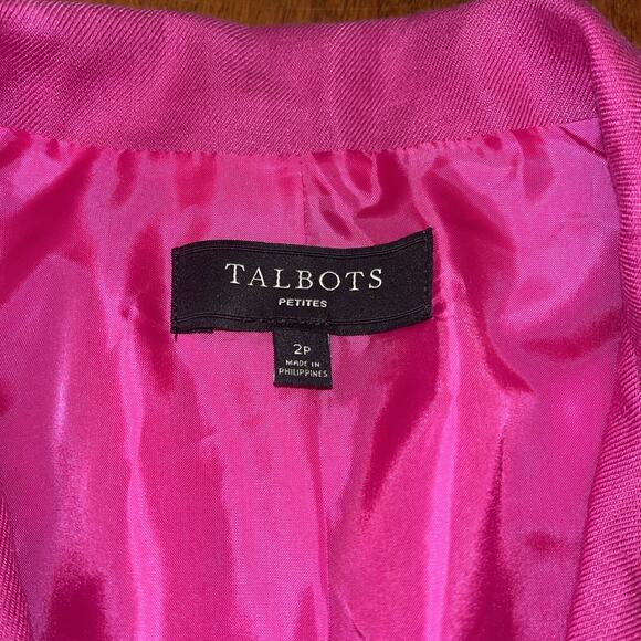 Talbots Size 2 P Linen Blazer Jacket Pink Open Front Professional Lined - Picture 2 of 5